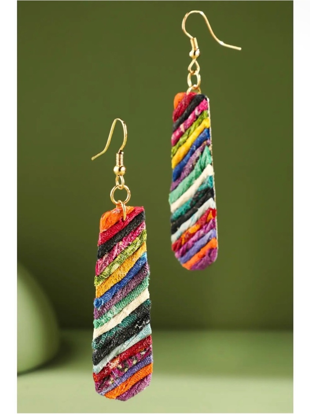 Marionette Upcycled Sari Statement Earrings | Handmade in India - Picture 2 of 3